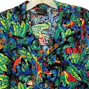 Vtg Toucan Dance Fast Lane Mens Hawaiian Shirt XL ABS 2001 Tropical Cruise Vacay